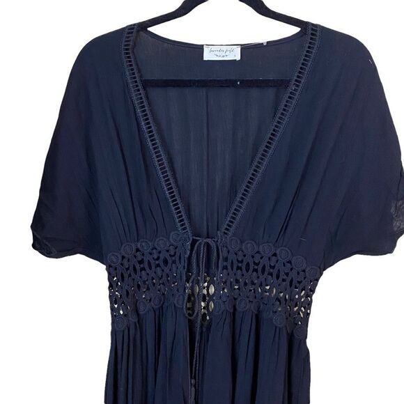 Lavender Field Long Black Kimono Open Front Cover Up - Picture 2 of 8